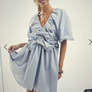 Baby blue double bow mini dress